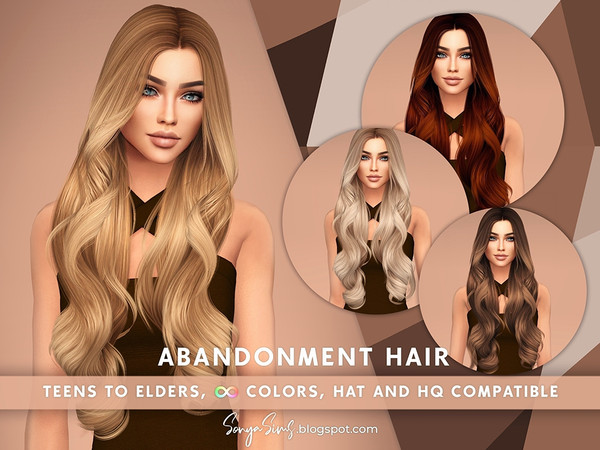 Sims 4 — [PATREON] Abandonment Hair by SonyaSimsCC — - Long wavy hair for your sims WITH CURLS!!! :D - All LODs