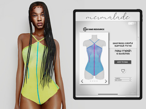 Sims 4 — Seamless Colorful Swimsuit MC410 by Mermalade — New Mesh 6 Swatches All Lods Teen to Elder For Female