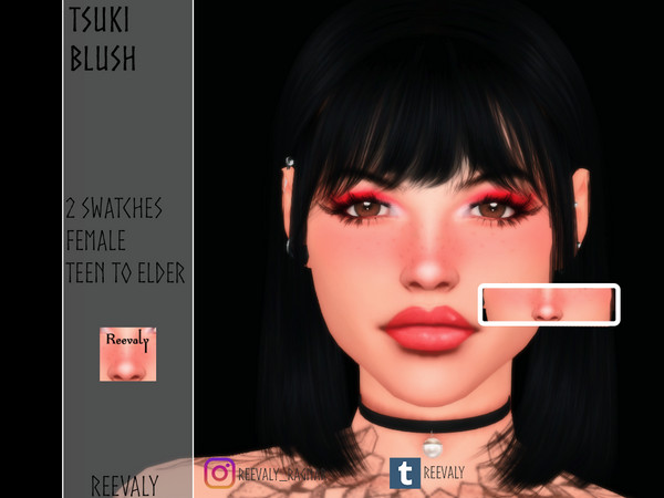 Sims 4 — Tsuki Blush by Reevaly — 2 Swatches. Teen to Elder. Female. Base Game compatible. Please do not reupload.