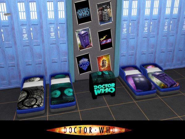 Sims 4 — Dr Who Toddler Bedroom Set by Psychachu — Includes: Toddler Bed, Posters, Toybox, Wallpaper