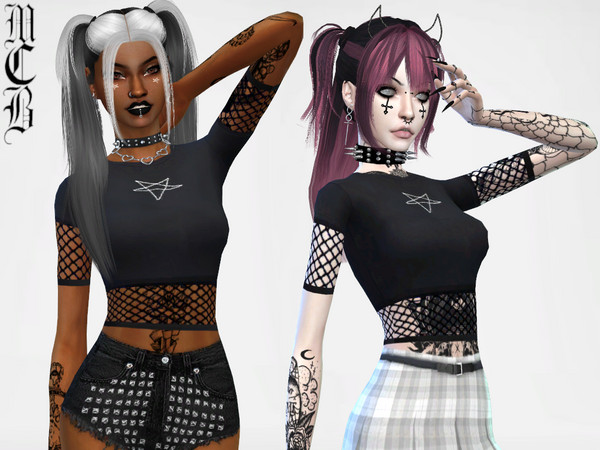Sims 4 — Pentagram Fishnet Shirt by MaruChanBe2 — Cute fishnet shirt for your goth sims <3