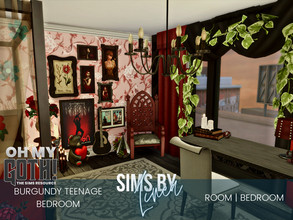 Sims 4 — Oh My Goth - Burgundy Teenage Bedroom by SIMSBYLINEA — Oh My Goth! - This teenage bedroom has a feminine goth