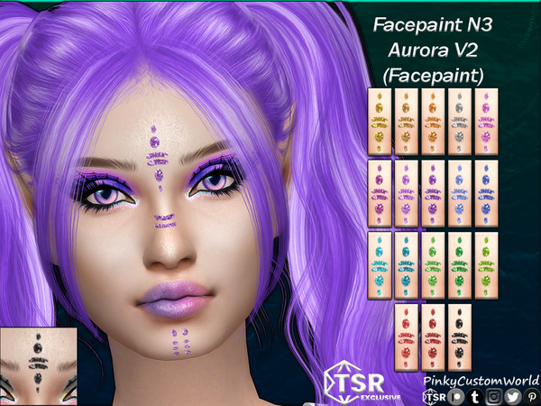 Sims 4 — Facepaint N3 - Aurora V2 (Facepaint) by PinkyCustomWorld — Cybergoth inspired facepaint in several solid glitter
