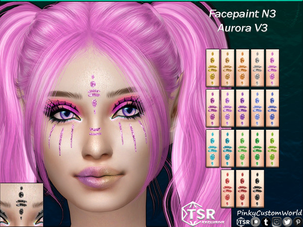 Sims 4 — Facepaint N3 - Aurora V3 (Set) by PinkyCustomWorld — Cybergoth inspired facepaint in several solid glitter