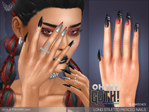 Sims 4 — Oh My Goth - Long Stiletto Pierced Nails by feyona — Oh My Goth - Long Stiletto Pierced Nails come with 15