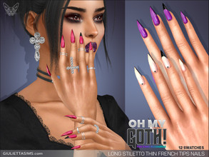 Sims 4 — Oh My Goth - Long Stiletto Thin French Tip Nails by feyona — Long Stiletto Thin French Tip Nails come with 12