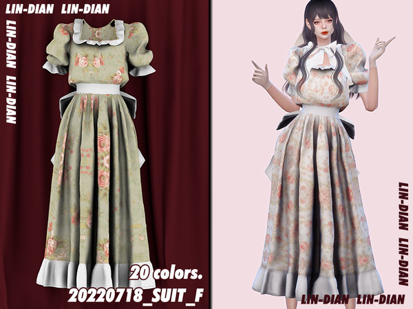 Sims 4 — Women's dress by LIN_DIAN — - New Mesh. - ALL Lods. - 20 Colors. - Normal MAP.