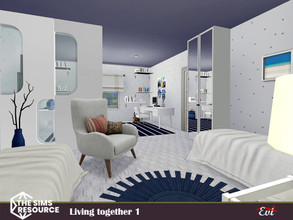 Sims 4 — Living together 1_TSR only CC by evi — A bedroom for two decorated with calm colours.