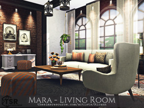 Sims 4 — Mara - Living Room - TSR CC Only by Rirann — Mara is a cozy living room in black, brown, white colors with wood