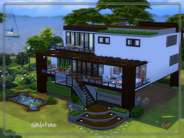Sims 4 — Gladstone by ruja2 — Gladstone, a large house with three bedrooms, three bathrooms on three floors. It has a