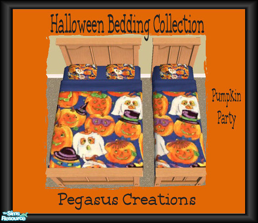Sims 2 — HBC - Pumpkin Party by pegasussims — This is an adorable bedding featuring Pumpkins Dressed up in Costume.