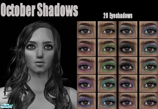 Sims 2 — October Shadows by BlackRose91 — This here is a set of twenty elaborate eyeshadows that'll give any of your sims