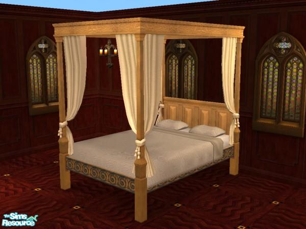 Sims 2 — Medevial Bed Light Wood Recolor - In by oldmember_zolie — This is a recolor of Maxis Medieval Bed, in light
