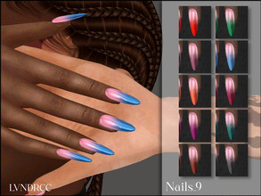 Sims 4 — Nails_9 by LVNDRCC — Ombre almond nails in orange, blue, red, dark pink, purple, green and black with natural,