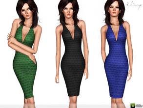Sims 3 — V-Neck Textured Midi Dress by ekinege — Sleeveless textured midi dress with v-neck.