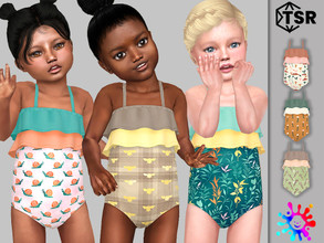 Sims 4 — Swimsuit Sprouts by Pelineldis — Six cute ruffle swimsuits with sprouts prints in earthy tones.