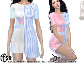 Sims 4 — K-PoP Fashion T Shirt Dress by Harmonia — New Mesh All Lods 12 Swatches HQ Please do not use my textures. Please