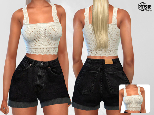 Sims 4 — Knitted Summer White Blouse by saliwa — Knitted Summer White Blouse 1 basic white colour