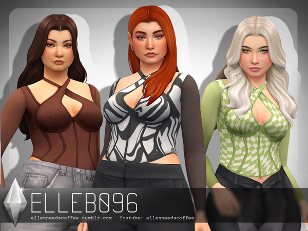 Sims 4 — Corset Halter Top (base game) by Elleb096 — Inspired by fashion on Pinterest. This top comes in 40 different