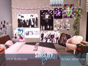 Sims 4 — KPop Bedroom by SIMSBYLINEA — Filled with posters and cute souvenirs, this bedroom might be every kpop fan's