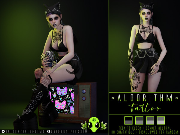 Sims 4 — Algorithm Tattoo by unidentifiedsims — Full body tattoo x1 colour x4 shades HQ compatible Works with all skins