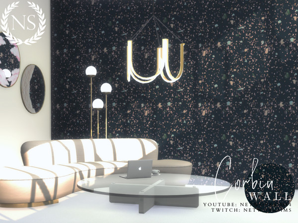 Sims 4 — Corbin Wallpaper by networksims — A dark blue wallpaper with a terrazzo design.
