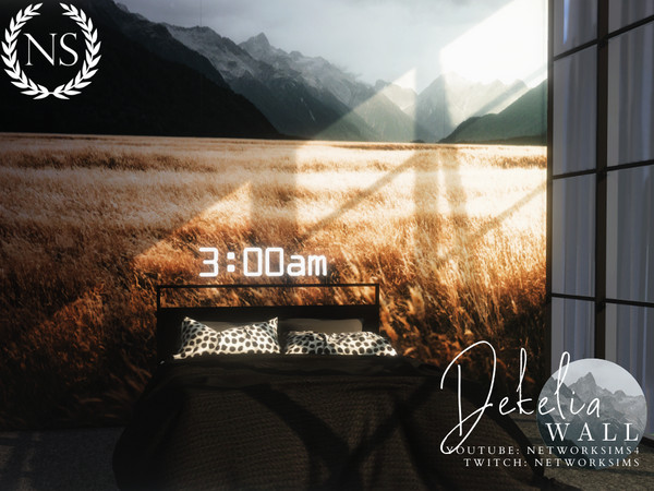 Sims 4 — Dekelia Mural by networksims — A mural of a dramatic landscape in grey and brown tones.