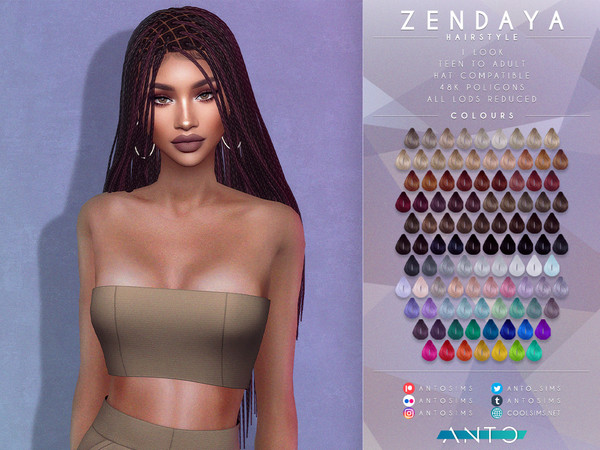 Sims 4 — [Patreon] Zendaya Hairstyle by Anto — Hair inspired in the awesome Zendaya. Thank you so much for downloading my