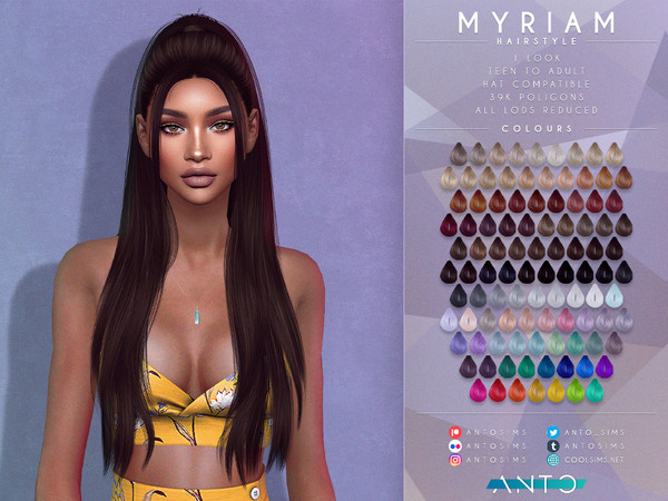 Sims 4 — [Patreon] Myriam Hairstyle by Anto — Long hairstyle with ponytail and bangs inspired in Lola Indigo Thank you so