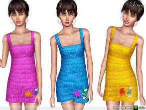 Sims 3 — Crochet Mini Dress - Teen by ekinege — A crochet knit mini dress featuring a square-neck, shoulder straps, and