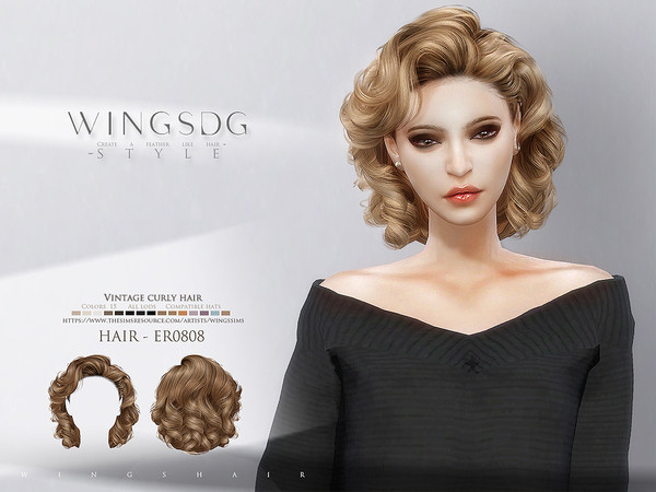 Sims 4 — Vintage curly hair ER0808 by wingssims — Colors:15 All lods Compatible hats Make sure the game is updated to the