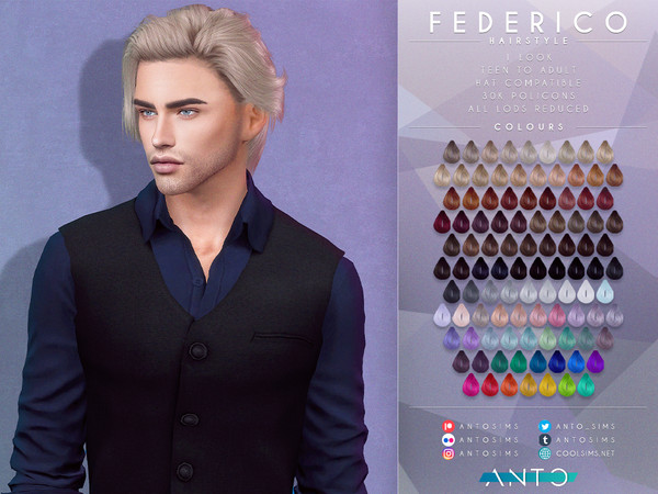 Sims 4 — [Patreon] Federico - Hairstyle by Anto — Mid length messy hair Thank you so much for downloading my hairstyle.