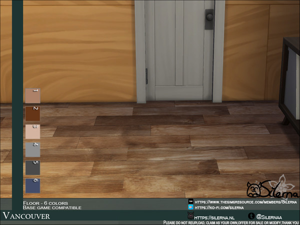 Sims 4 — Vancouver by Silerna — - Basegame compatible - Floors - Wood - 6 different colors - Please do not reupload,