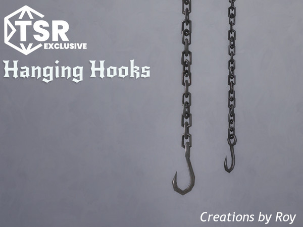 Sims 4 — Hanging Hooks by RoyIMVU — Hooks hanging from chains from the ceiling.