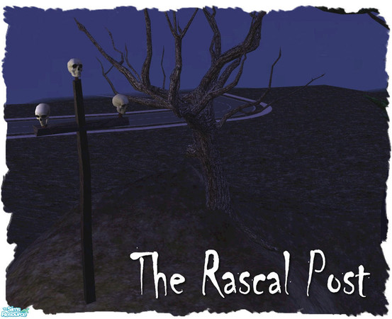 Sims 2 — The Rascal Post by Cyclonesue — O, be you a fool and take not what is yours! Three skewered heads of thieves of