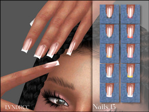 Sims 4 — Nails_13 by LVNDRCC — Square, long French manicure with white, pink, grey, green, black, yellow, purple and red