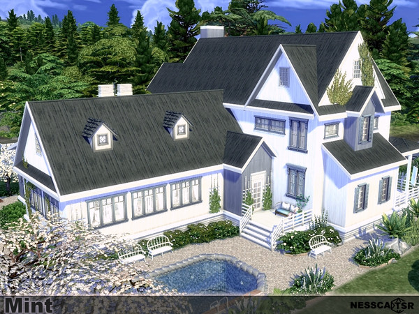 Sims 4 — Mint by Nessca — Mint is a large house in bright colors. The interior colors are: mint, green, gray and white.