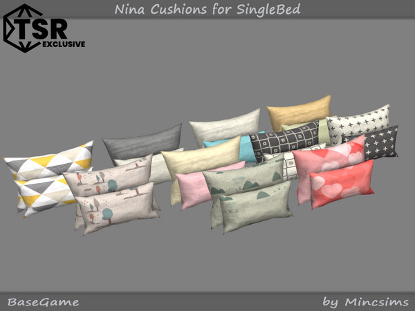 Sims 4 — Nina Cushions for SingleBed by Mincsims — Basegame compatible 10 swatches