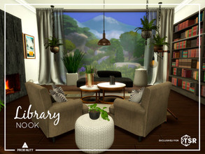 Sims 4 — Library Nook by ProbNutt — A very cozy reading nook for bookworms. Medium height walls, fully decorated and play