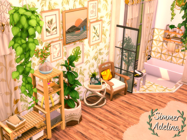 Sims 4 — Cozy Master Bathroom by simmer_adelaina — A cozy, colorful bathroom filled with plants and spacious enough for a