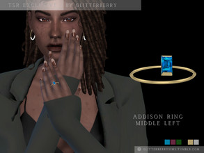 Sims 4 — Addison Ring- Middle Left by Glitterberryfly — Middle left ring featuring an emerald cut gemstone. Set in gold