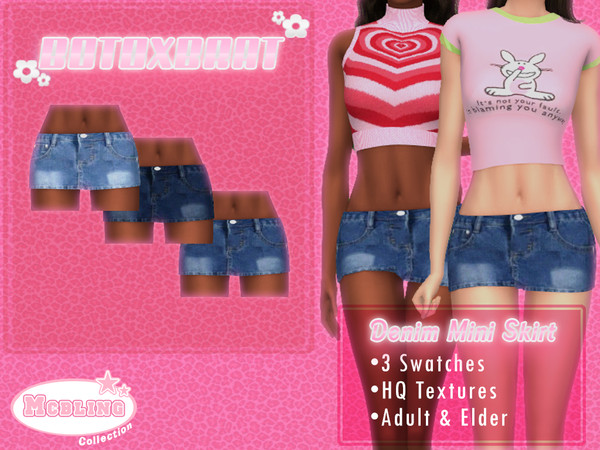 Sims 4 — [Patreon] Y2k Mini Denim Skirt by B0T0XBRAT — Hi bunnies! here's a classic mini denim skirt inspired by the