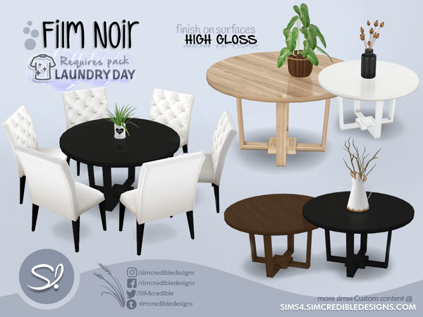 Sims 4 — Film Noir Dining Table Rounded [requires LAUNDRY DAY] by SIMcredible! — by SIMcredibledesigns.com available