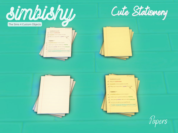 Sims 4 — Cute Stationery Set - Papers by simbishy — A stack of papers.