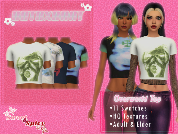 Sims 4 — [Patreon] Overworld Top by B0T0XBRAT — Hi bunnies! Here's a graphic top, this is one of the more
