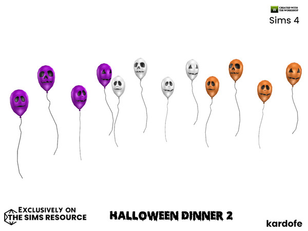 Sims 4 — Halloween Dinner_Balloons by kardofe — Group of four balloons, with scary faces, in three colour options