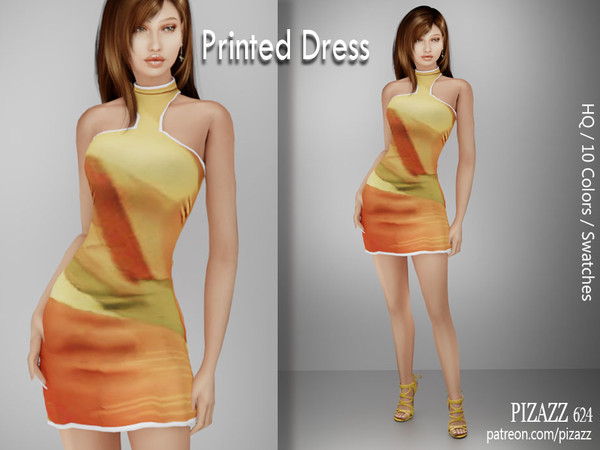 Sims 4 — Printed open shouldered dress RECOLOR by pizazz — www.patreon.com/pizazz A stylish and playful mini dress that