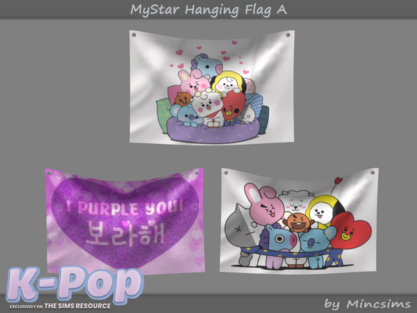 Sims 4 — MyStar Hanging Flag A by Mincsims — Basegame Compatible 3 swatches Used images were licensed from Adobe Stock.