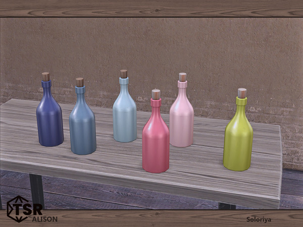 Sims 4 — Alison. Bottle by soloriya — Bottle. Part of Alison set. 6 color variations. Category: Decorative - Clutter.
