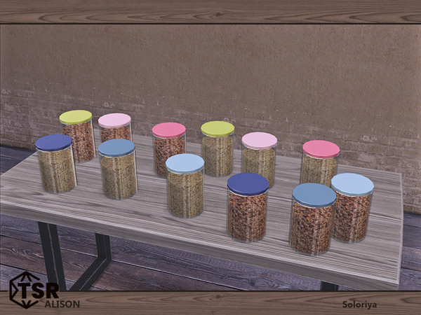 Sims 4 — Alison. Jar by soloriya — Jar with grain. Part of Alison set. 12 color variations. Category: Decorative -